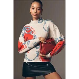 NWT Maeve Carys Mock-Neck Hearts & Bows Sweater. Size M. Retails $98